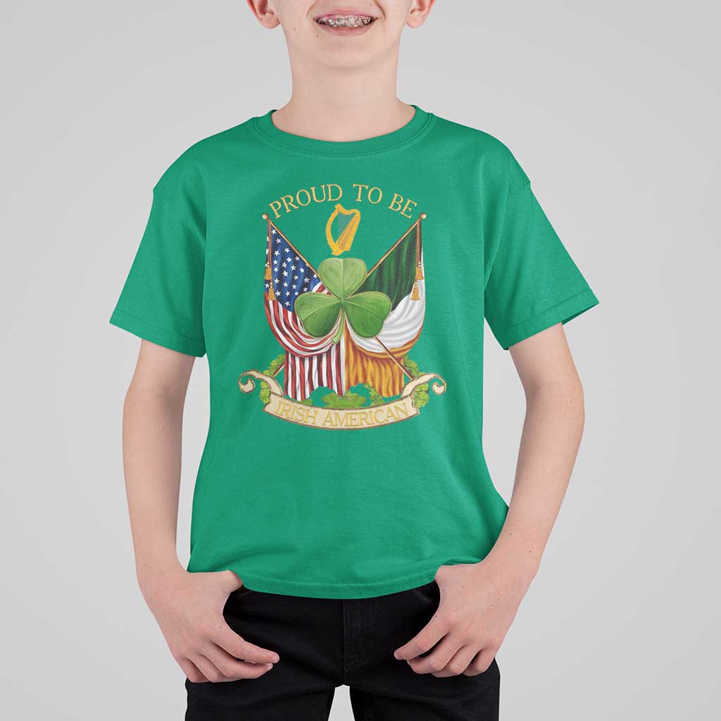 Proud To Be Irish American T Shirt For Kid Vintage Ireland USA Flag Shamrock Harp