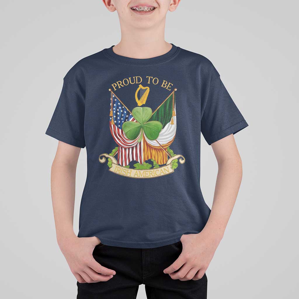 Proud To Be Irish American T Shirt For Kid Vintage Ireland USA Flag Shamrock Harp