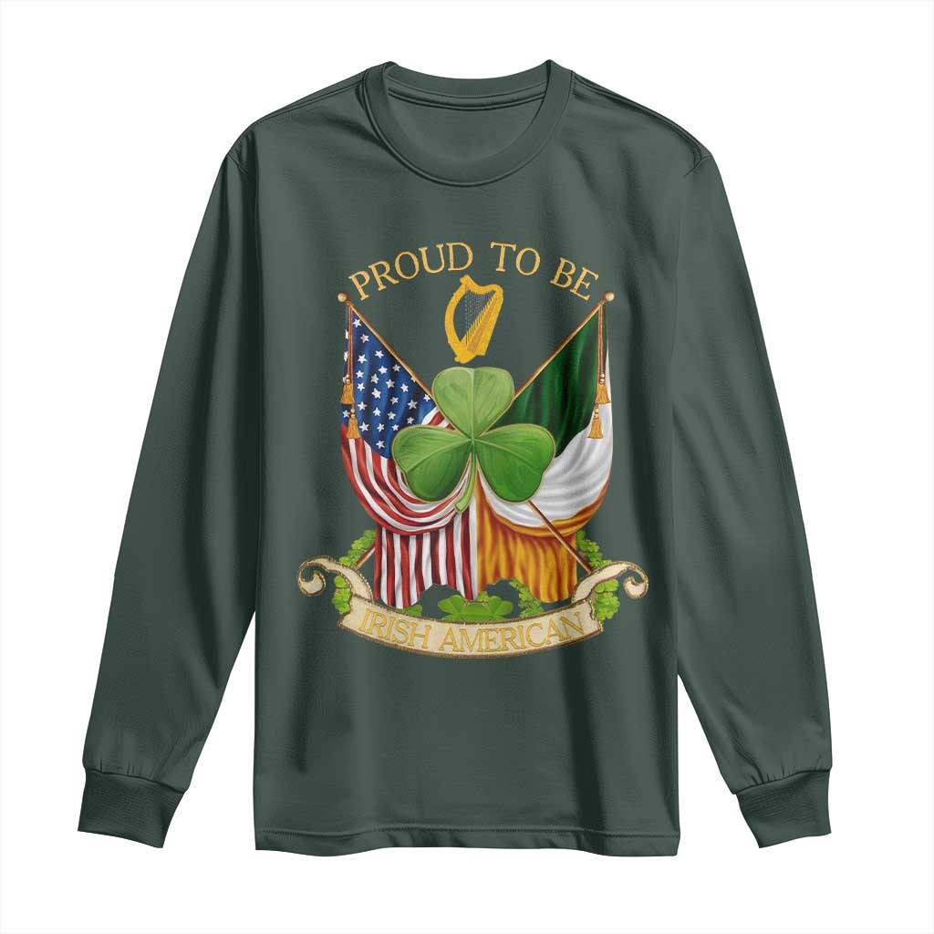 Proud To Be Irish American Long Sleeve Shirt Vintage Ireland USA Flag Shamrock Harp