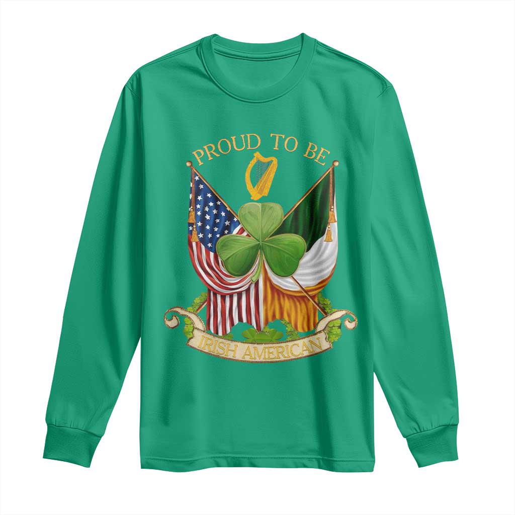 Proud To Be Irish American Long Sleeve Shirt Vintage Ireland USA Flag Shamrock Harp
