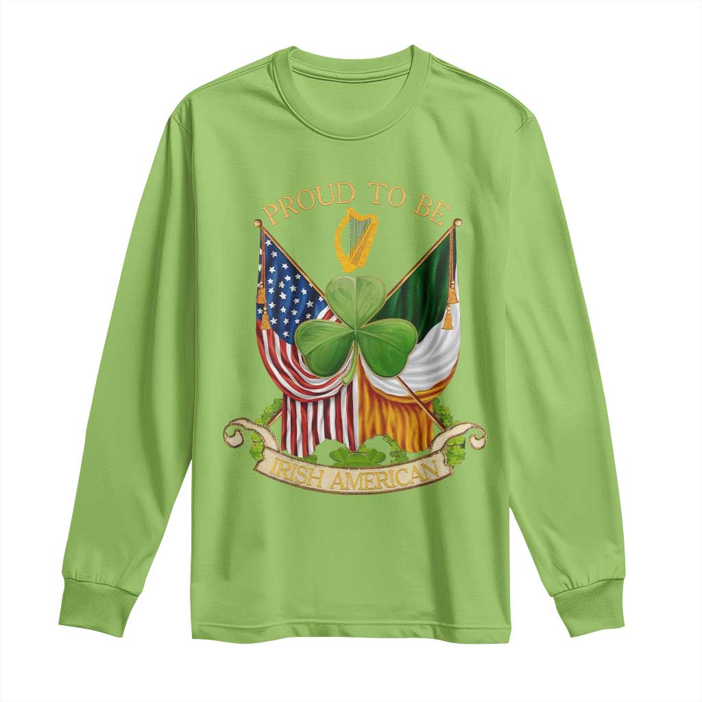 Proud To Be Irish American Long Sleeve Shirt Vintage Ireland USA Flag Shamrock Harp