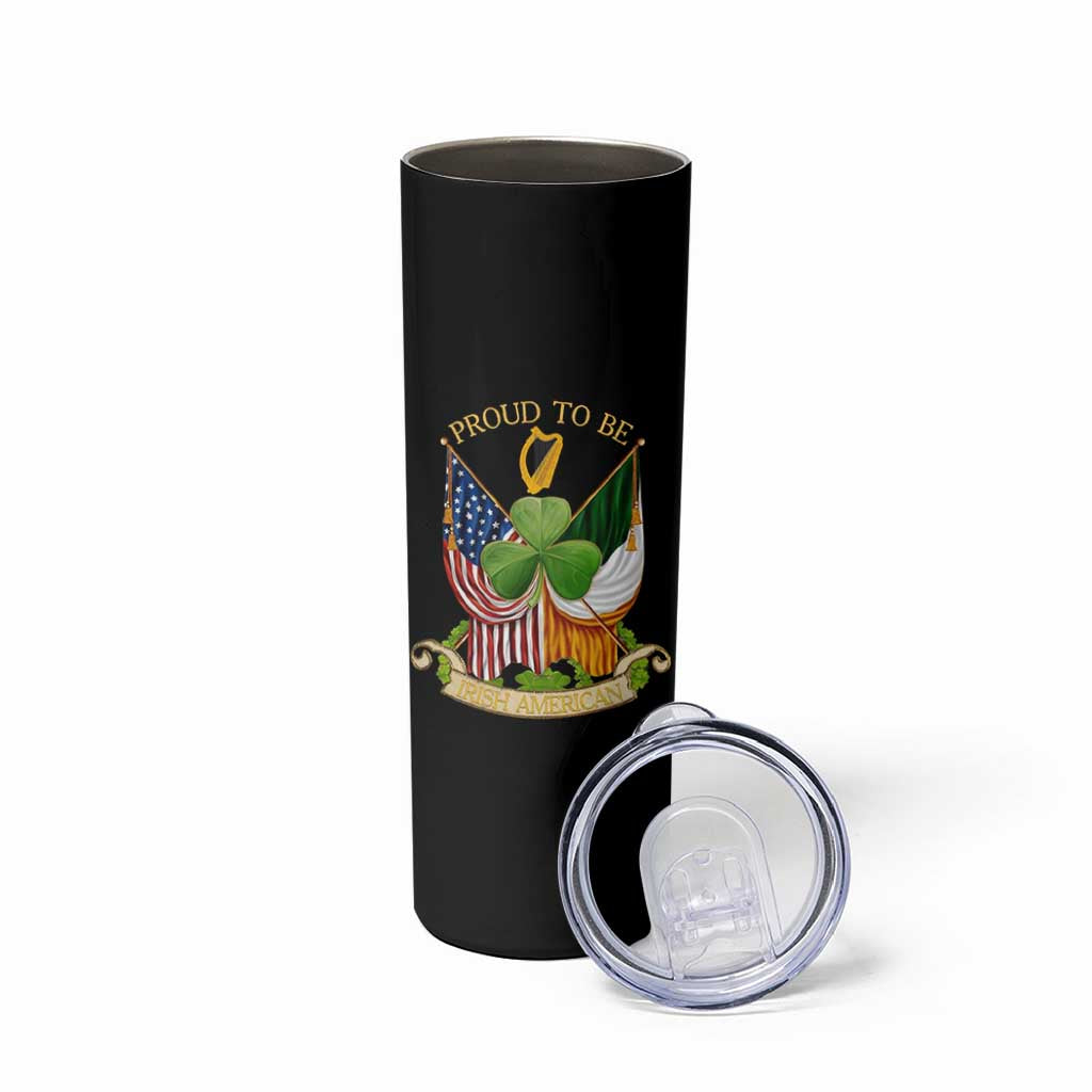 Proud To Be Irish American Skinny Tumbler Vintage Ireland USA Flag Shamrock Harp