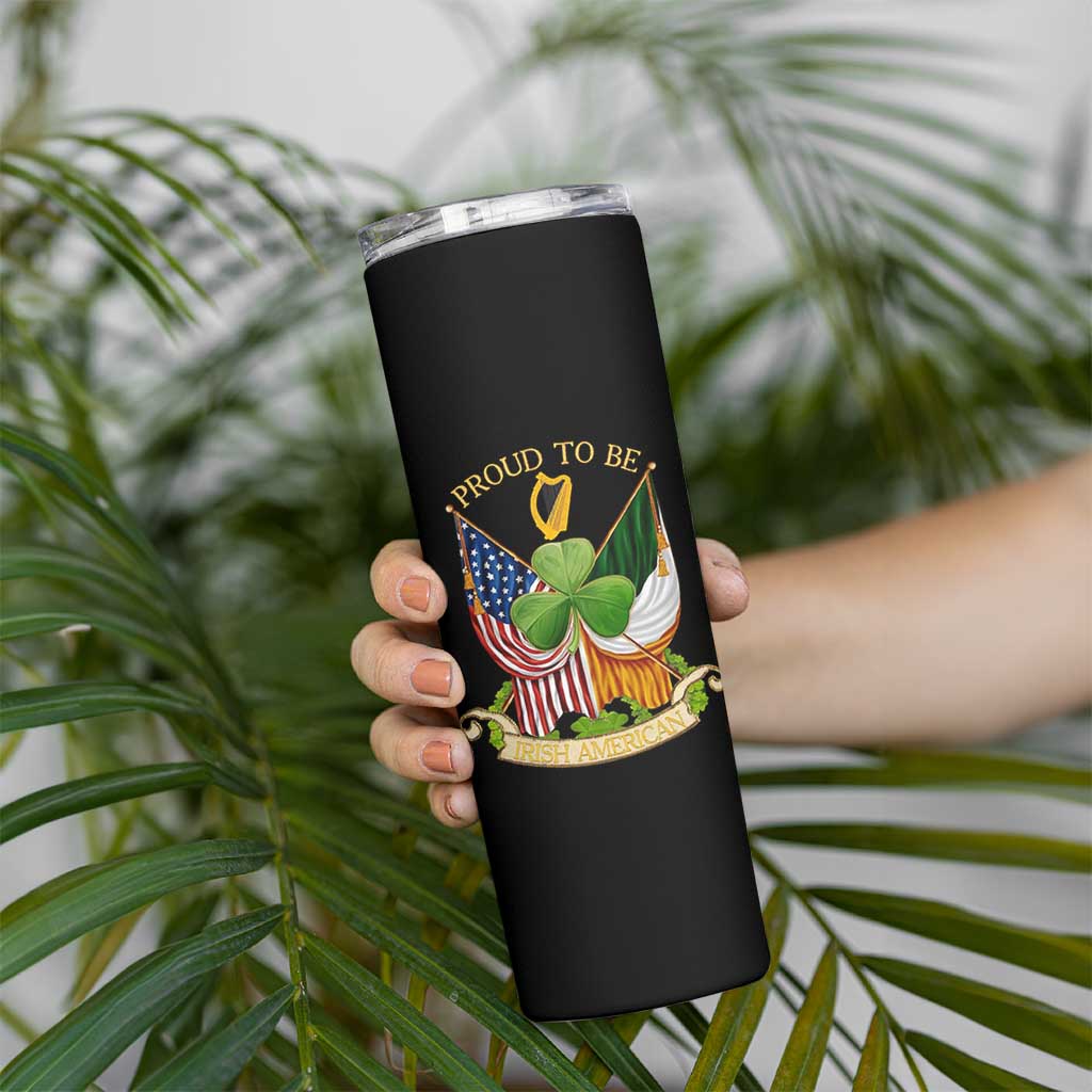 Proud To Be Irish American Skinny Tumbler Vintage Ireland USA Flag Shamrock Harp