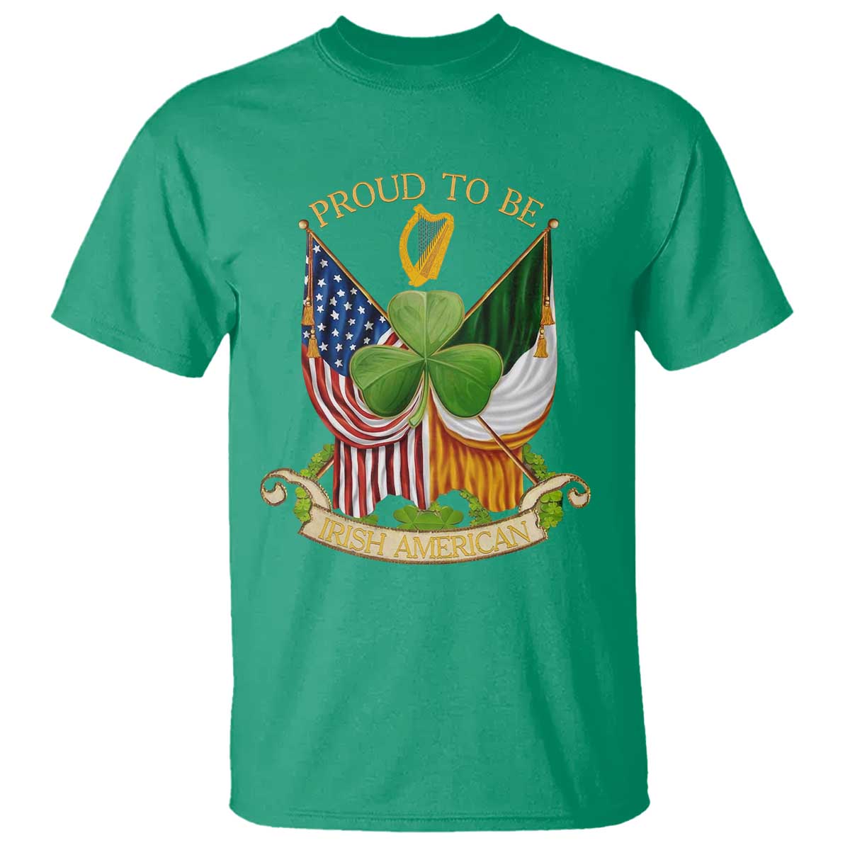 Proud To Be Irish American T Shirt Vintage Ireland USA Flag Shamrock Harp