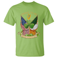 Proud To Be Irish American T Shirt Vintage Ireland USA Flag Shamrock Harp