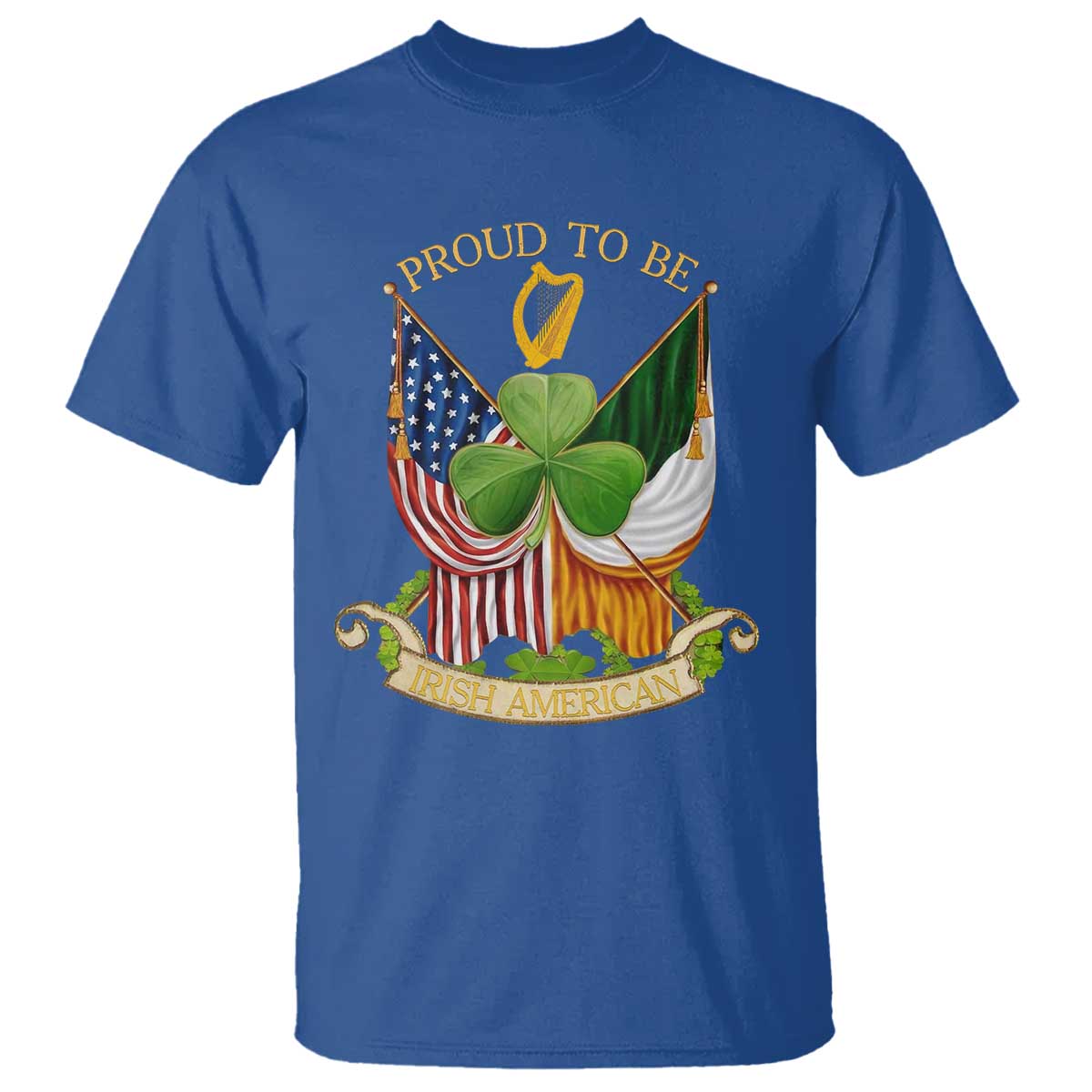 Proud To Be Irish American T Shirt Vintage Ireland USA Flag Shamrock Harp
