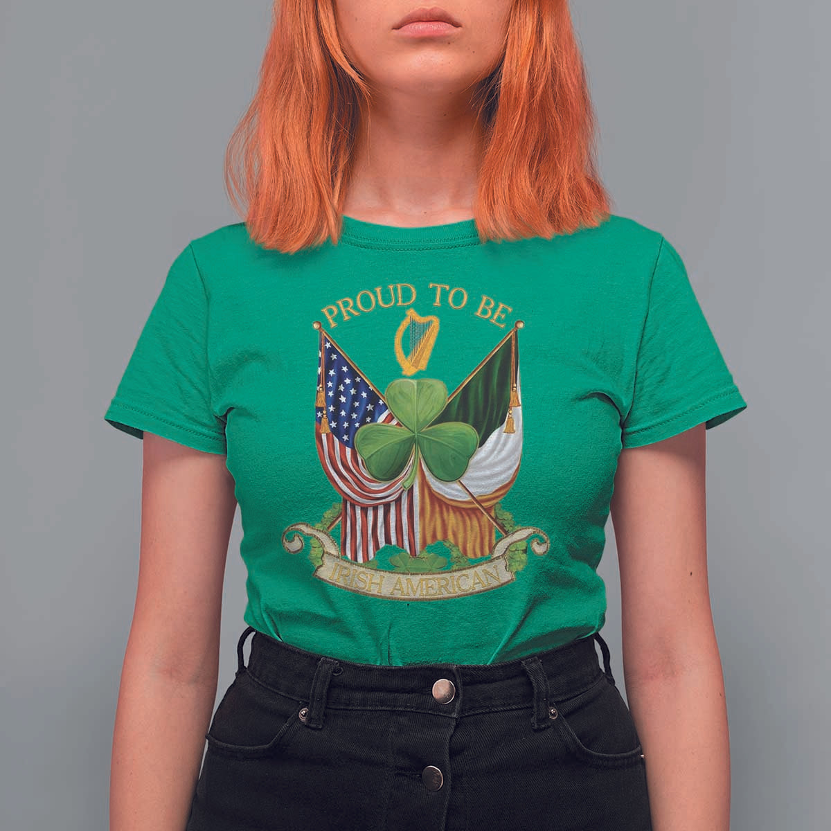 Proud To Be Irish American T Shirt For Women Vintage Ireland USA Flag Shamrock Harp