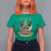 Proud To Be Irish American T Shirt For Women Vintage Ireland USA Flag Shamrock Harp