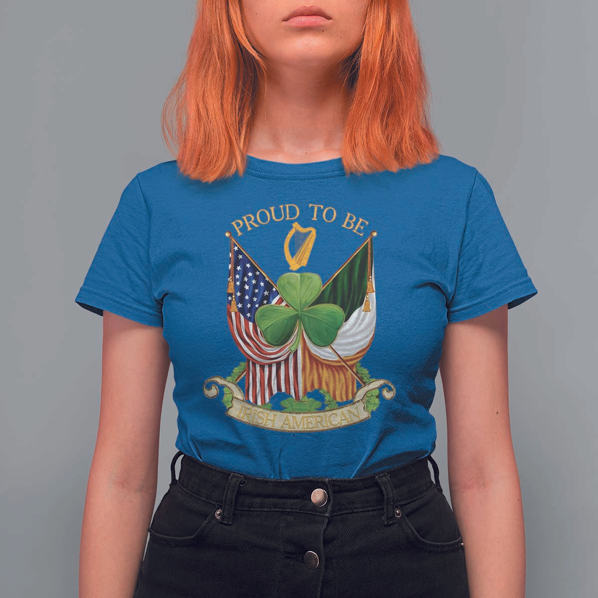 Proud To Be Irish American T Shirt For Women Vintage Ireland USA Flag Shamrock Harp