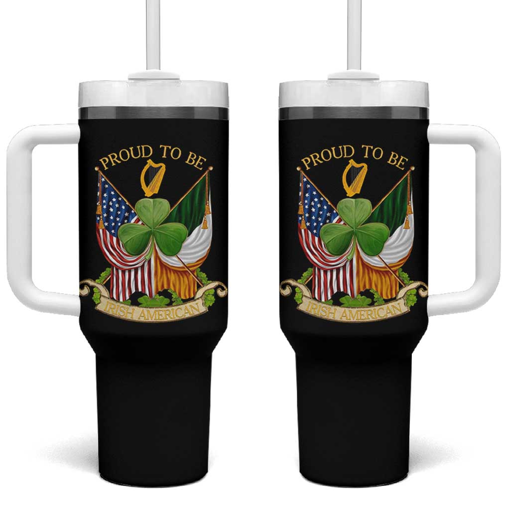 Proud To Be Irish American Tumbler With Handle Vintage Ireland USA Flag Shamrock Harp