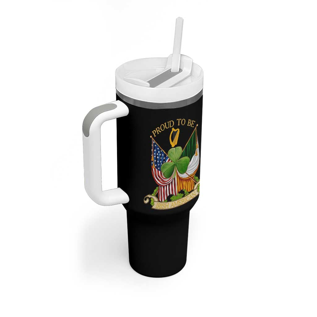 Proud To Be Irish American Tumbler With Handle Vintage Ireland USA Flag Shamrock Harp