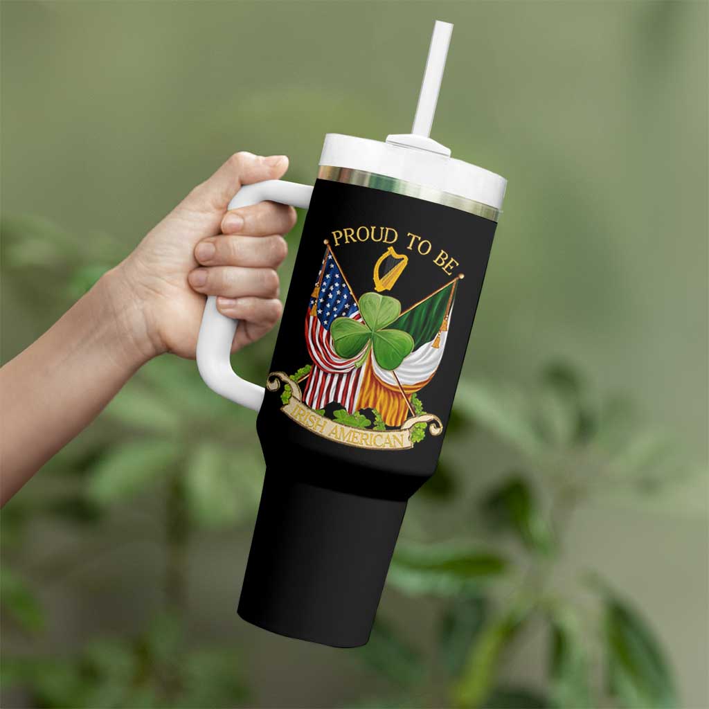 Proud To Be Irish American Tumbler With Handle Vintage Ireland USA Flag Shamrock Harp