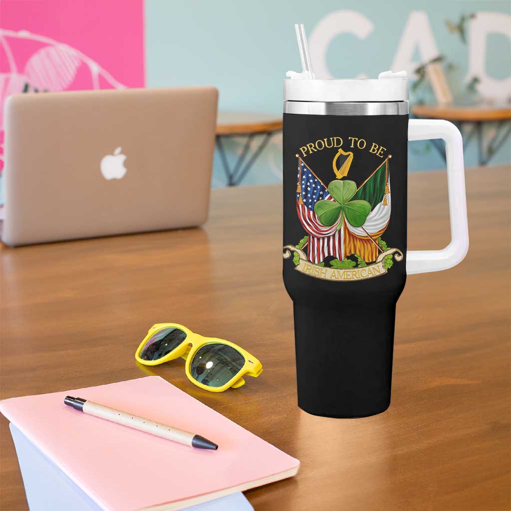 Proud To Be Irish American Tumbler With Handle Vintage Ireland USA Flag Shamrock Harp
