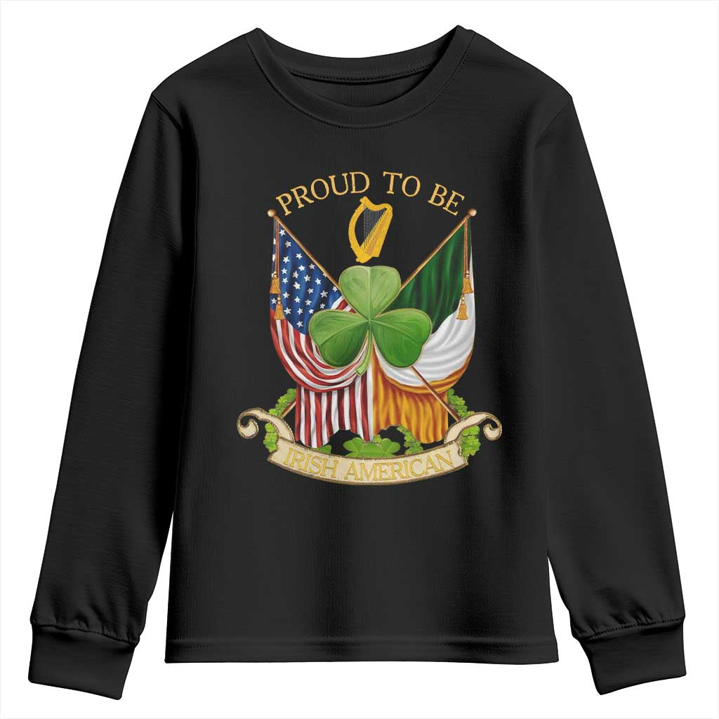 Proud To Be Irish American Youth Sweatshirt Vintage Ireland USA Flag Shamrock Harp