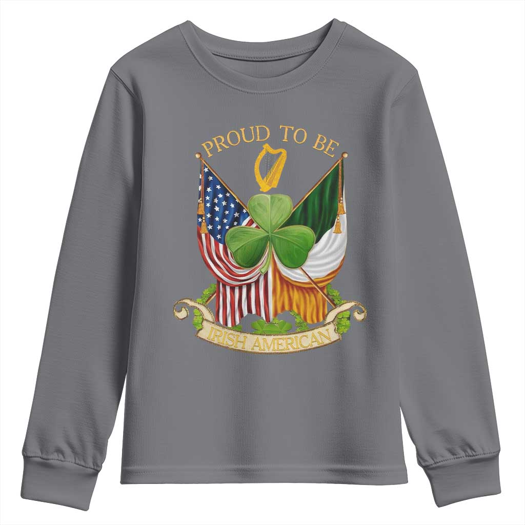 Proud To Be Irish American Youth Sweatshirt Vintage Ireland USA Flag Shamrock Harp