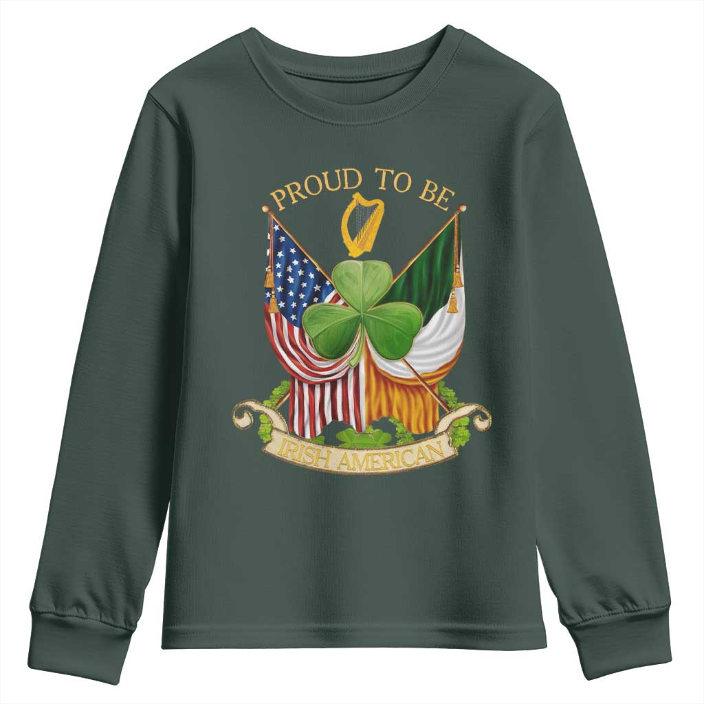 Proud To Be Irish American Youth Sweatshirt Vintage Ireland USA Flag Shamrock Harp