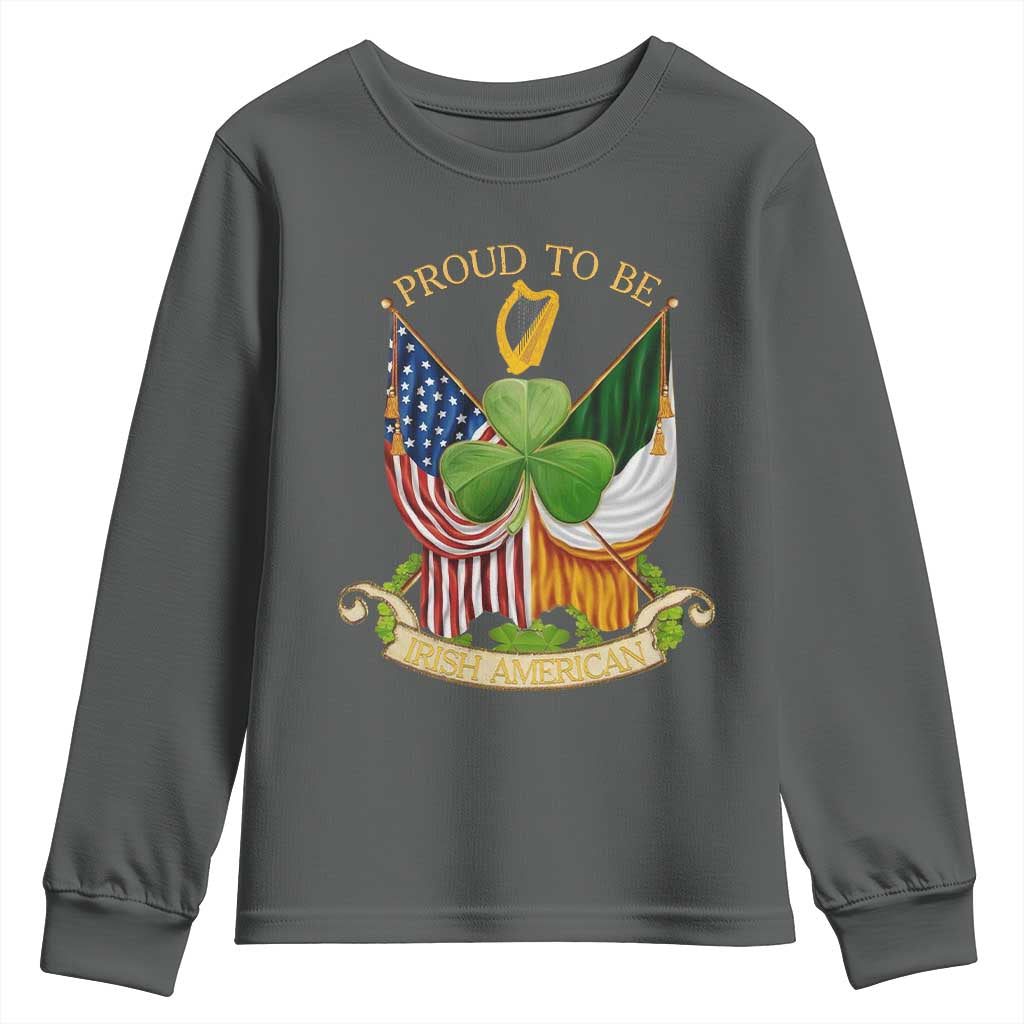Proud To Be Irish American Youth Sweatshirt Vintage Ireland USA Flag Shamrock Harp
