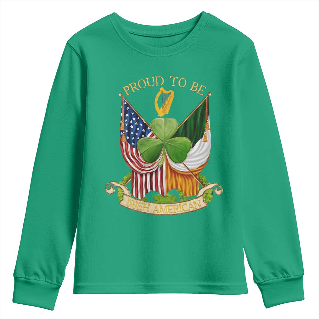 Proud To Be Irish American Youth Sweatshirt Vintage Ireland USA Flag Shamrock Harp