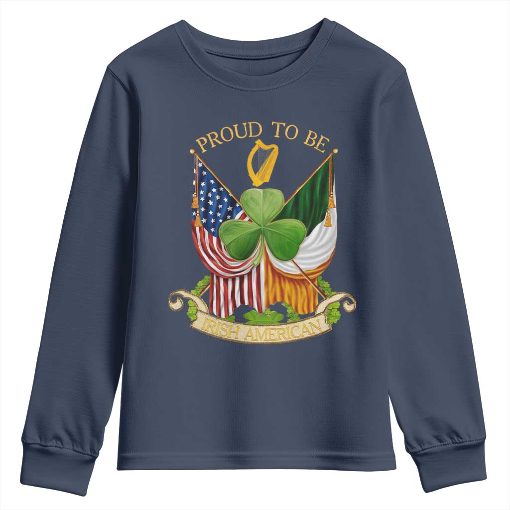 Proud To Be Irish American Youth Sweatshirt Vintage Ireland USA Flag Shamrock Harp