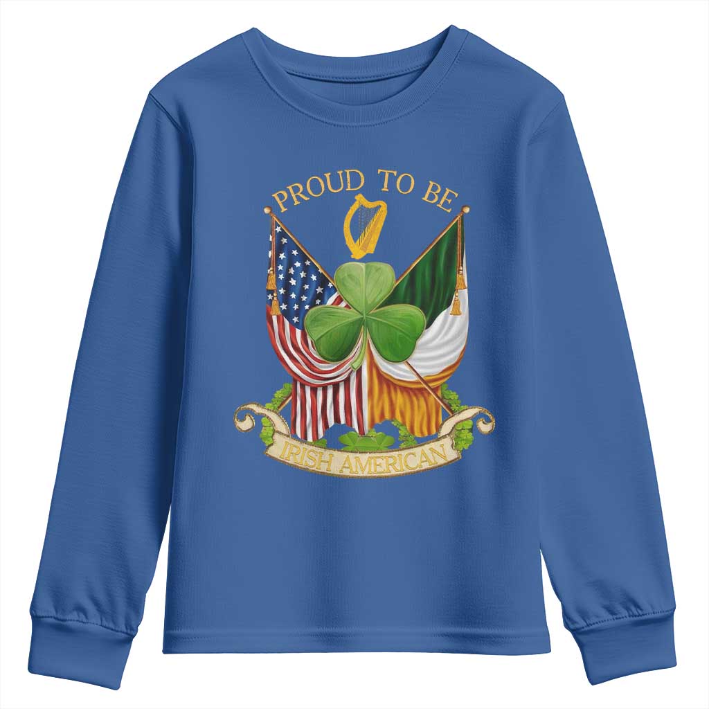 Proud To Be Irish American Youth Sweatshirt Vintage Ireland USA Flag Shamrock Harp
