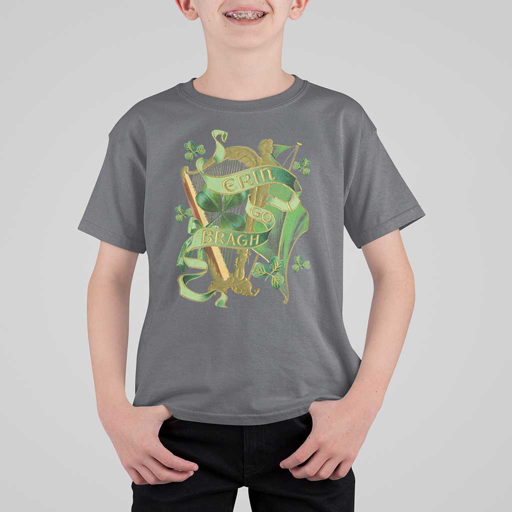 Irish Pride T Shirt For Kid Erin Go Bragh Harp Shamrock St Patrick's Day