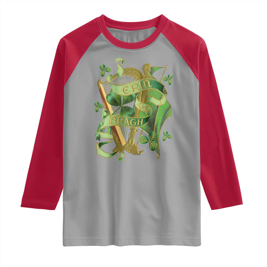 Irish Pride Raglan Shirt Erin Go Bragh Harp Shamrock St Patrick's Day