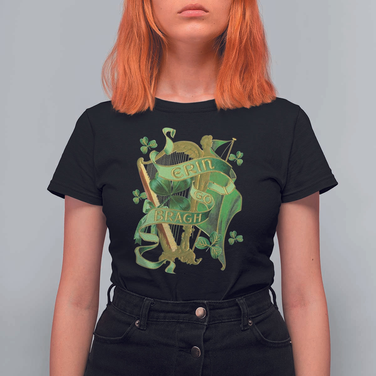 Irish Pride T Shirt For Women Erin Go Bragh Harp Shamrock St Patrick's Day