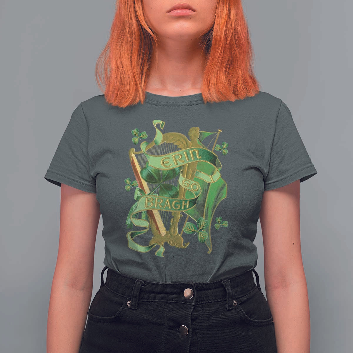 Irish Pride T Shirt For Women Erin Go Bragh Harp Shamrock St Patrick's Day