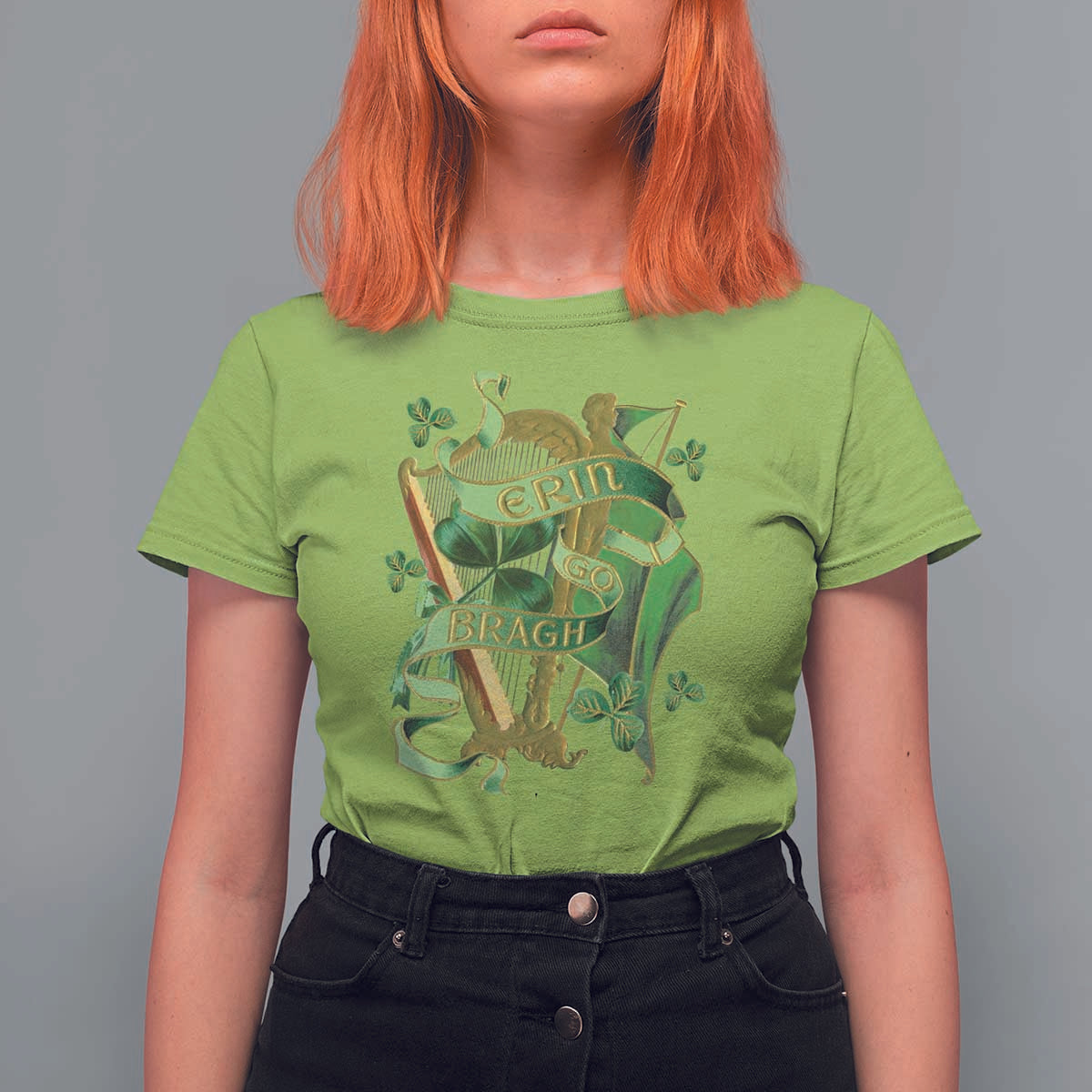 Irish Pride T Shirt For Women Erin Go Bragh Harp Shamrock St Patrick's Day