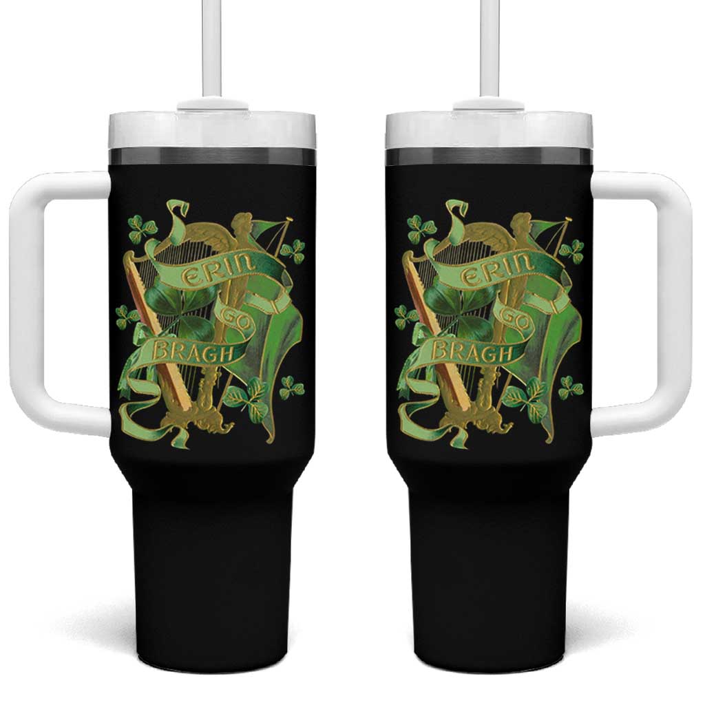 Irish Pride Tumbler With Handle Erin Go Bragh Harp Shamrock St Patrick's Day