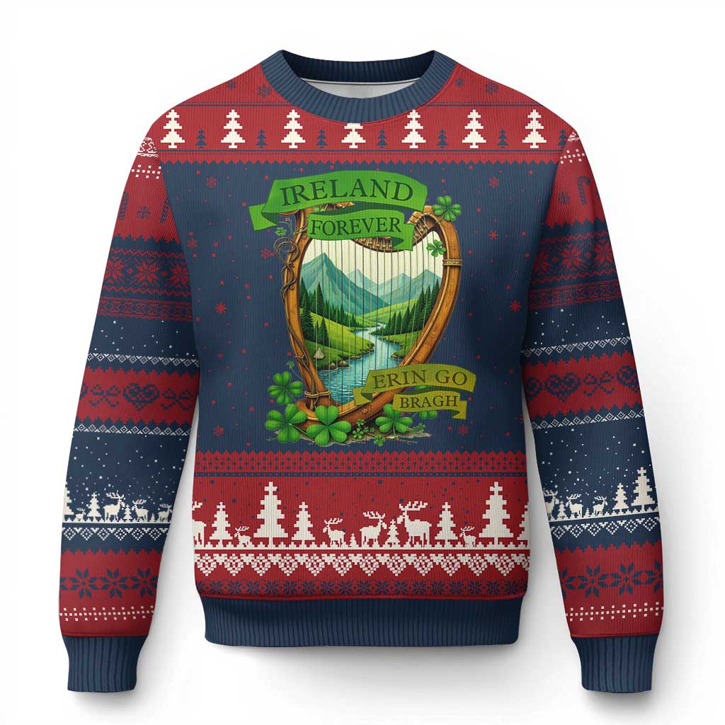 Irish Pride Ugly Christmas Sweater Ireland Forever Erin Go Bragh Harp Shamrock - Wonder Print Shop