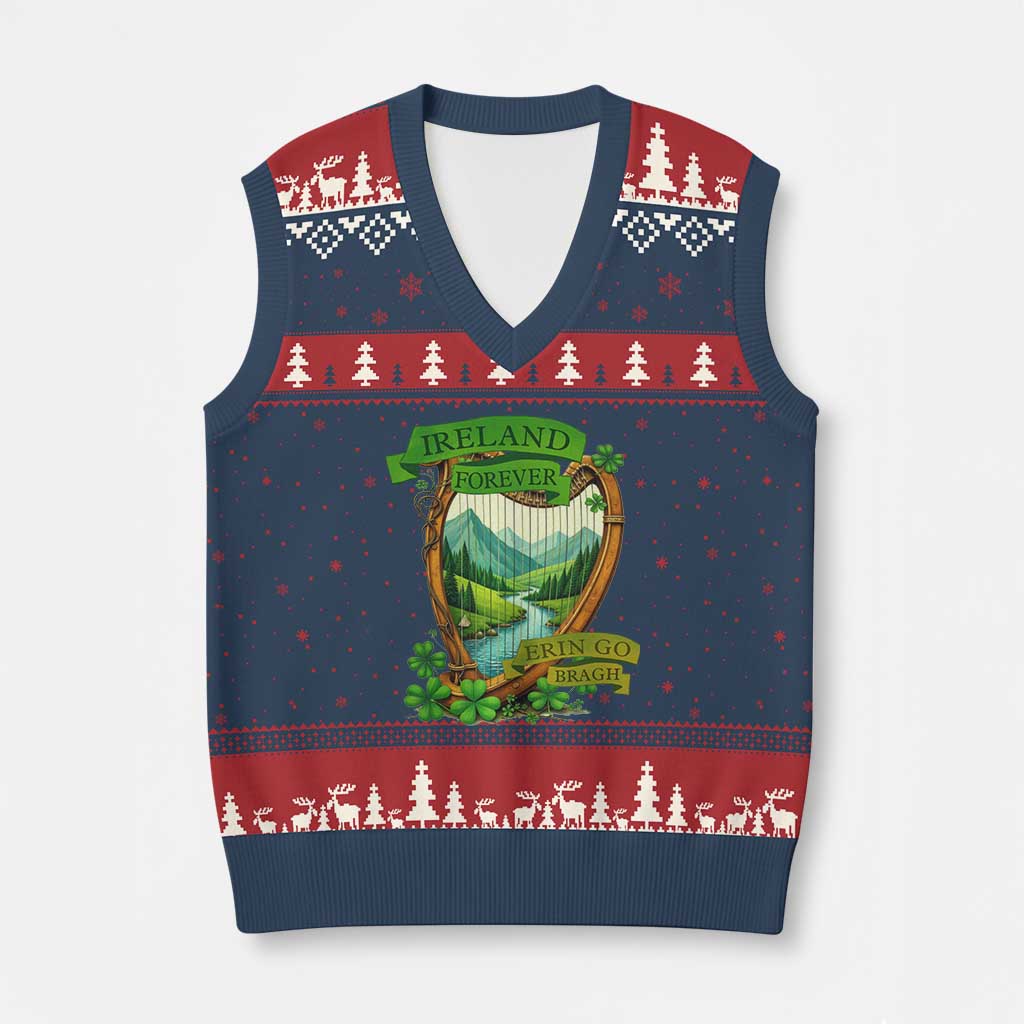 Irish Pride V-Neck Knit Sweater Vest Ireland Forever Erin Go Bragh Harp Shamrock - Wonder Print Shop