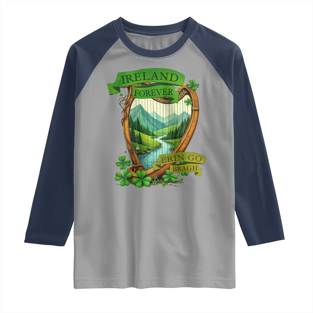 Irish Pride Raglan Shirt Ireland Forever Erin Go Bragh Harp Shamrock