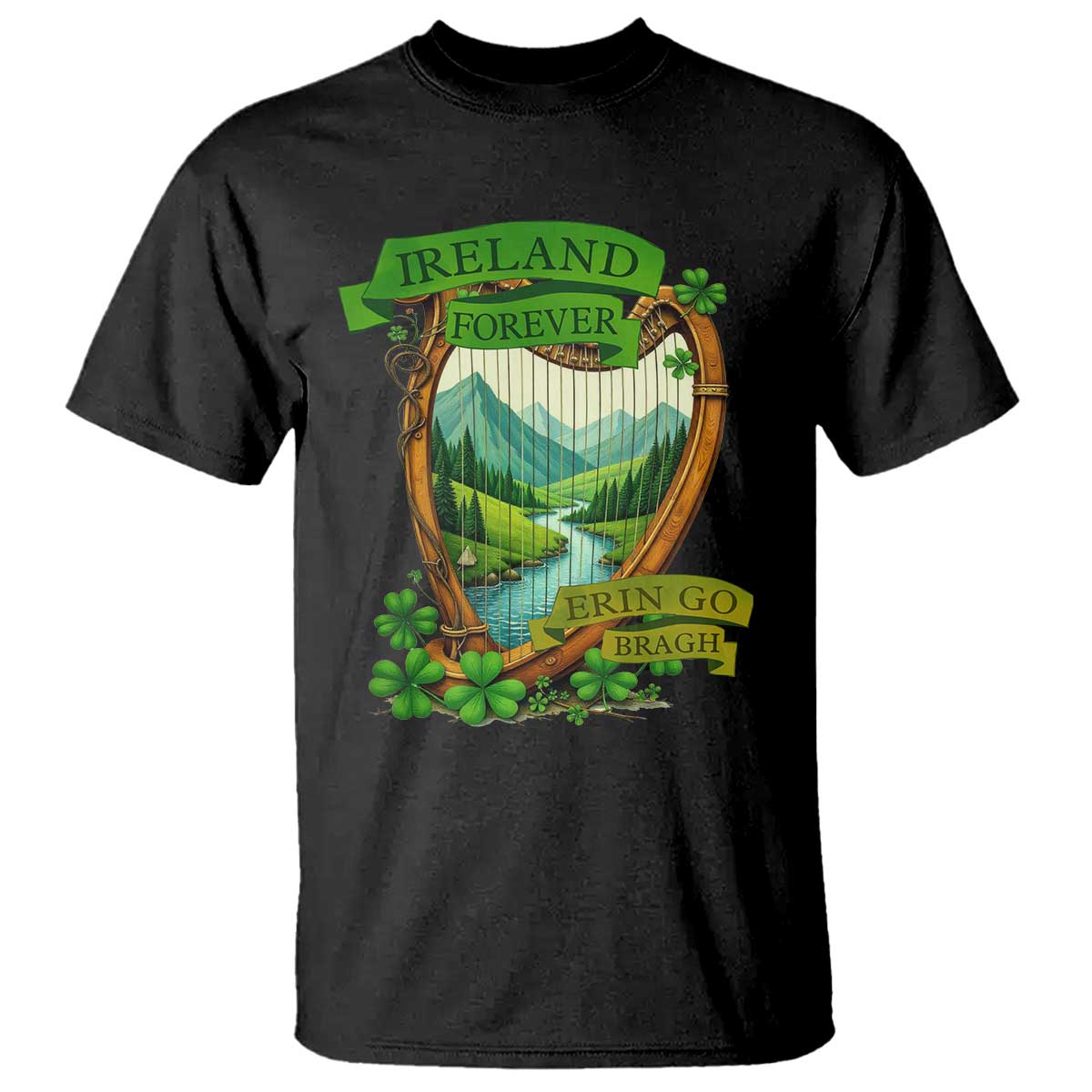 Irish Pride T Shirt Ireland Forever Erin Go Bragh Harp Shamrock