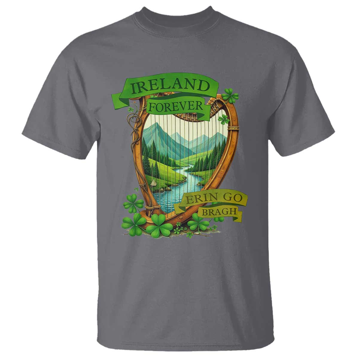 Irish Pride T Shirt Ireland Forever Erin Go Bragh Harp Shamrock