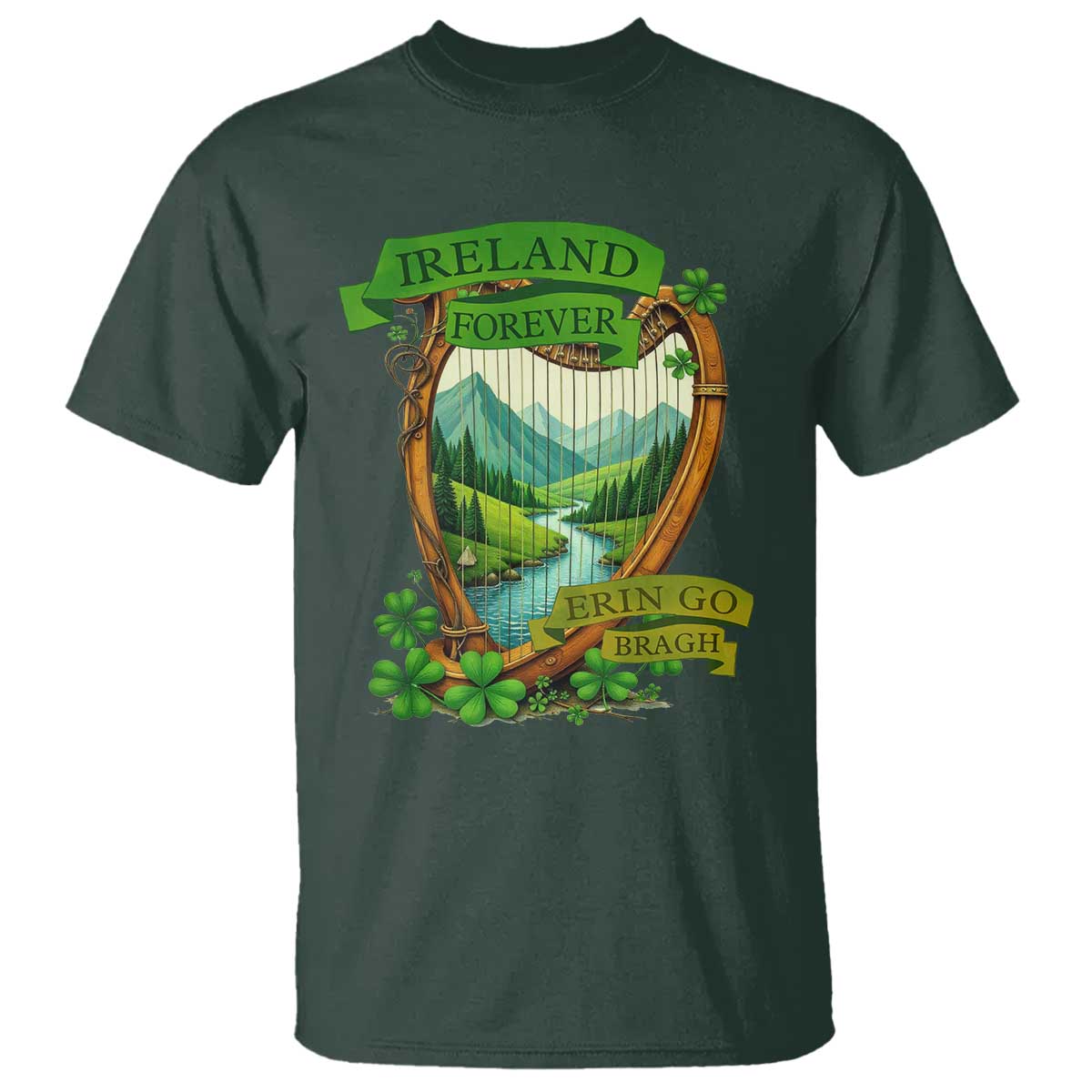 Irish Pride T Shirt Ireland Forever Erin Go Bragh Harp Shamrock