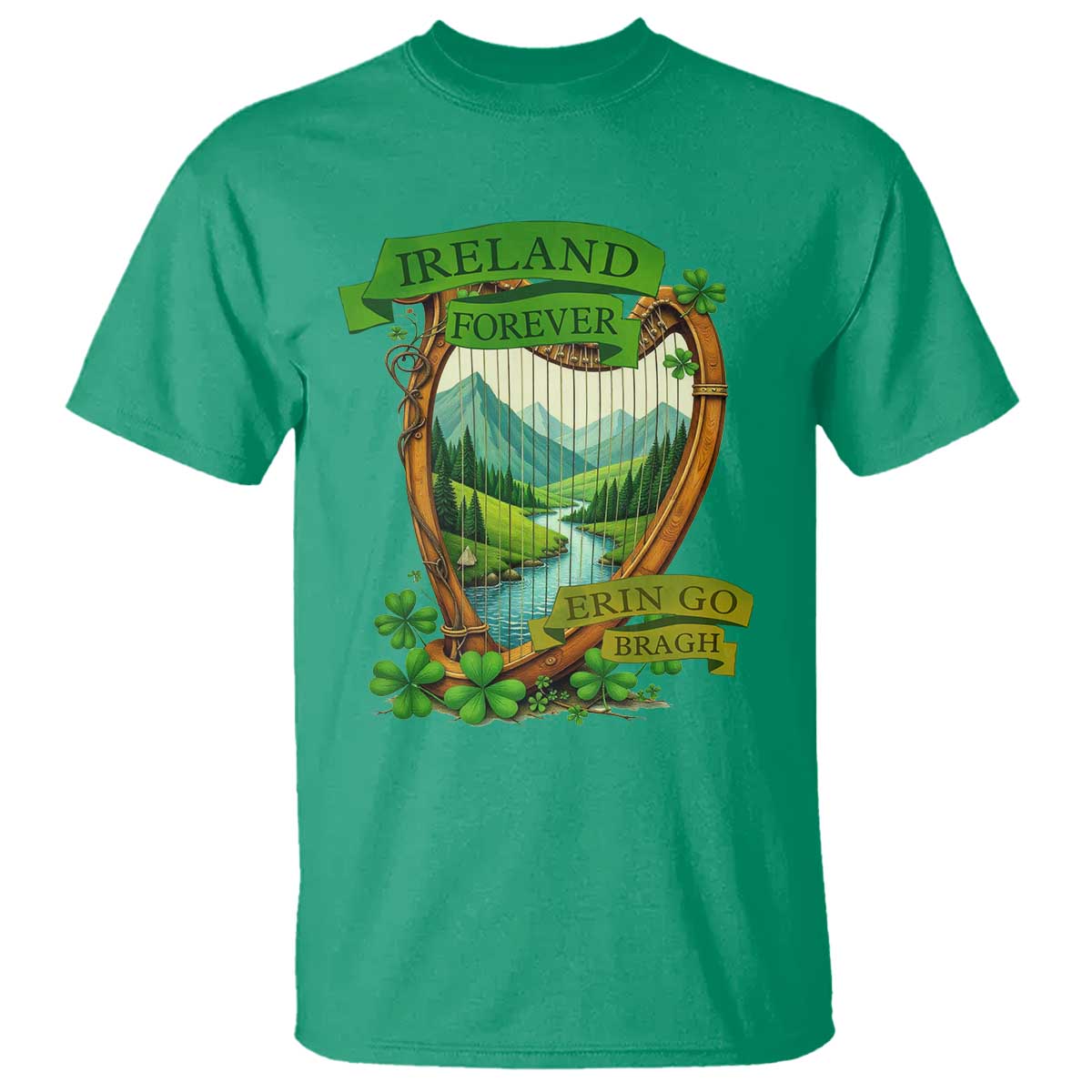 Irish Pride T Shirt Ireland Forever Erin Go Bragh Harp Shamrock