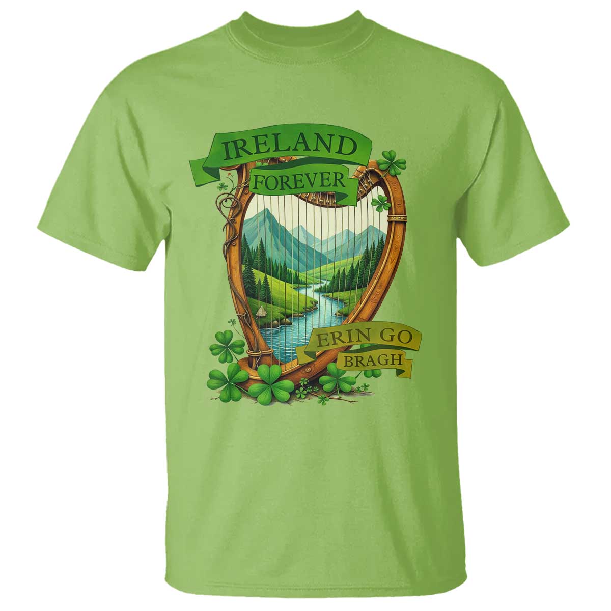 Irish Pride T Shirt Ireland Forever Erin Go Bragh Harp Shamrock