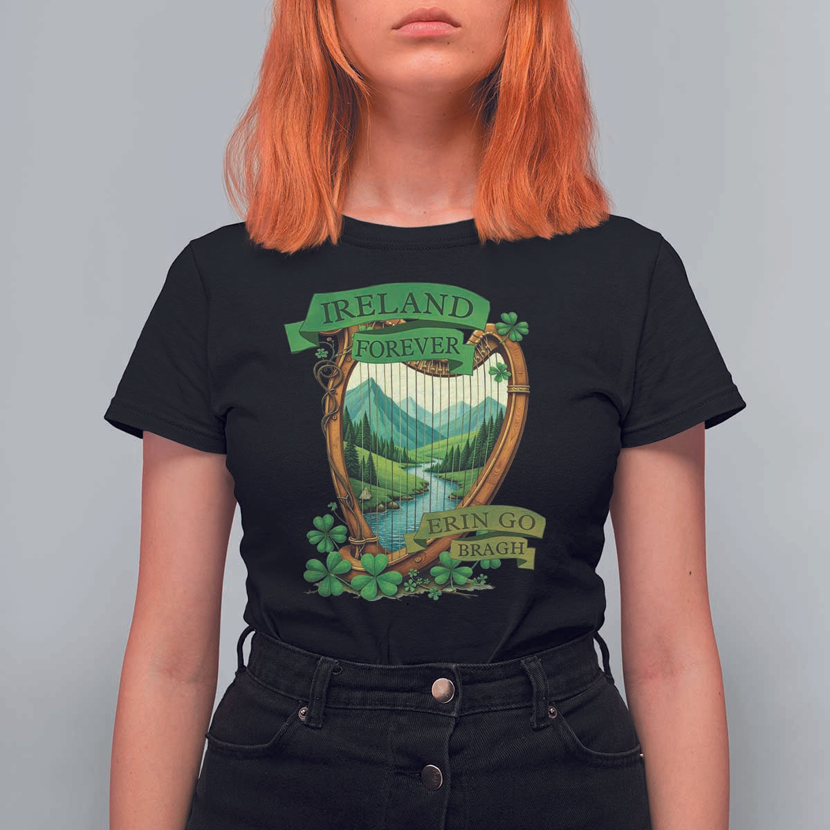 Irish Pride T Shirt For Women Ireland Forever Erin Go Bragh Harp Shamrock