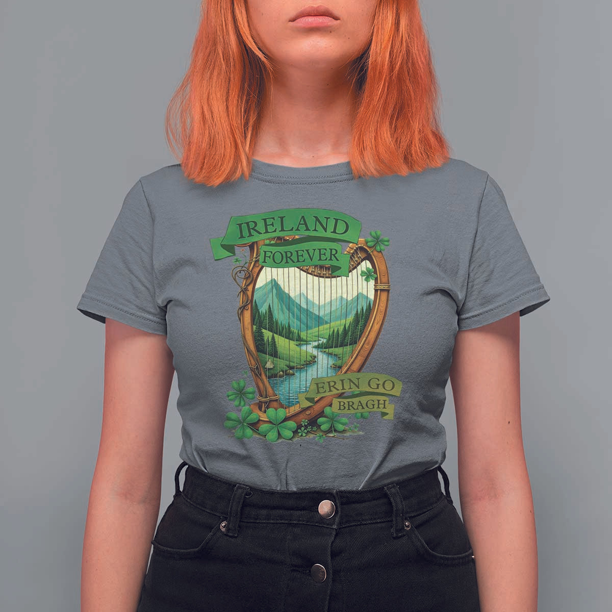 Irish Pride T Shirt For Women Ireland Forever Erin Go Bragh Harp Shamrock