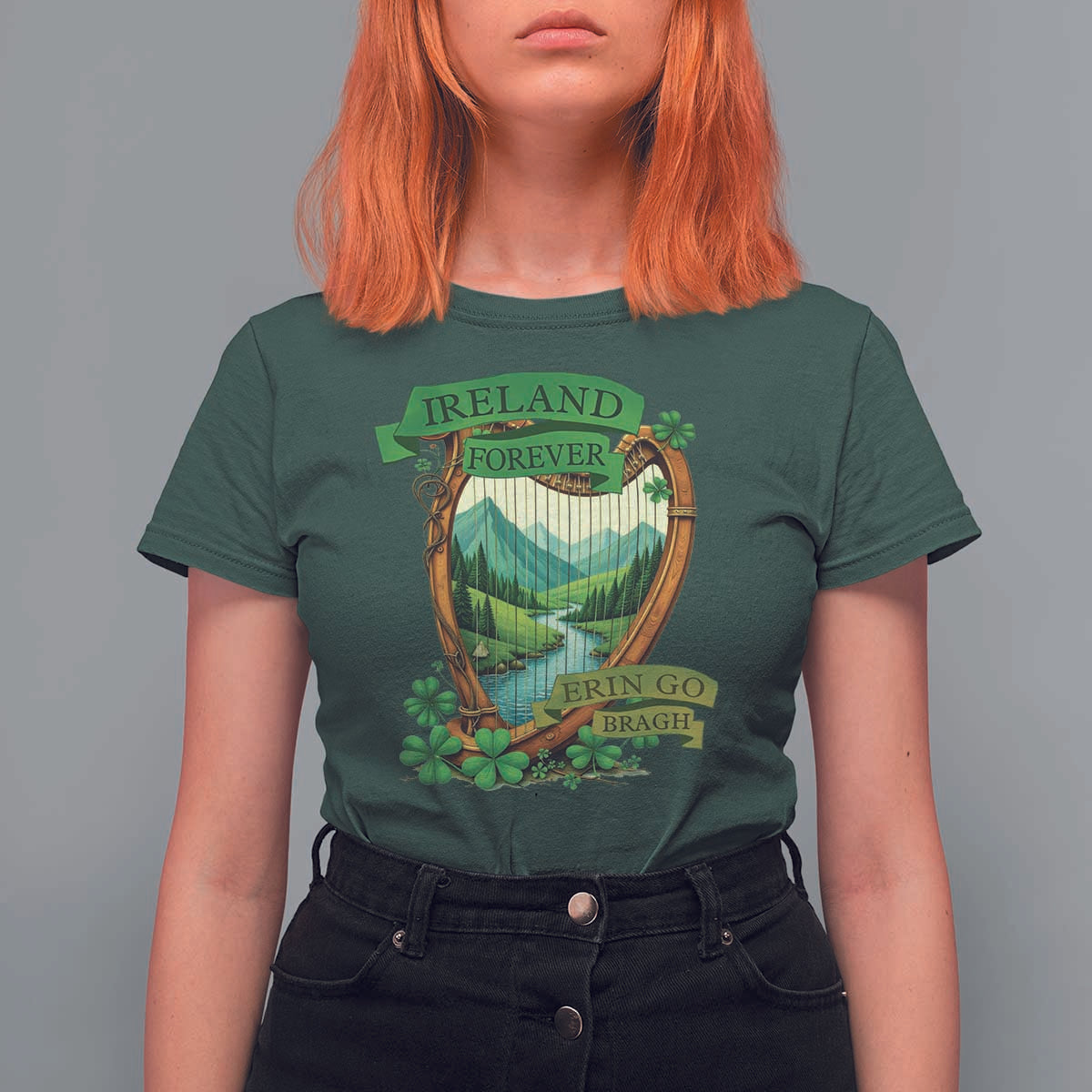 Irish Pride T Shirt For Women Ireland Forever Erin Go Bragh Harp Shamrock