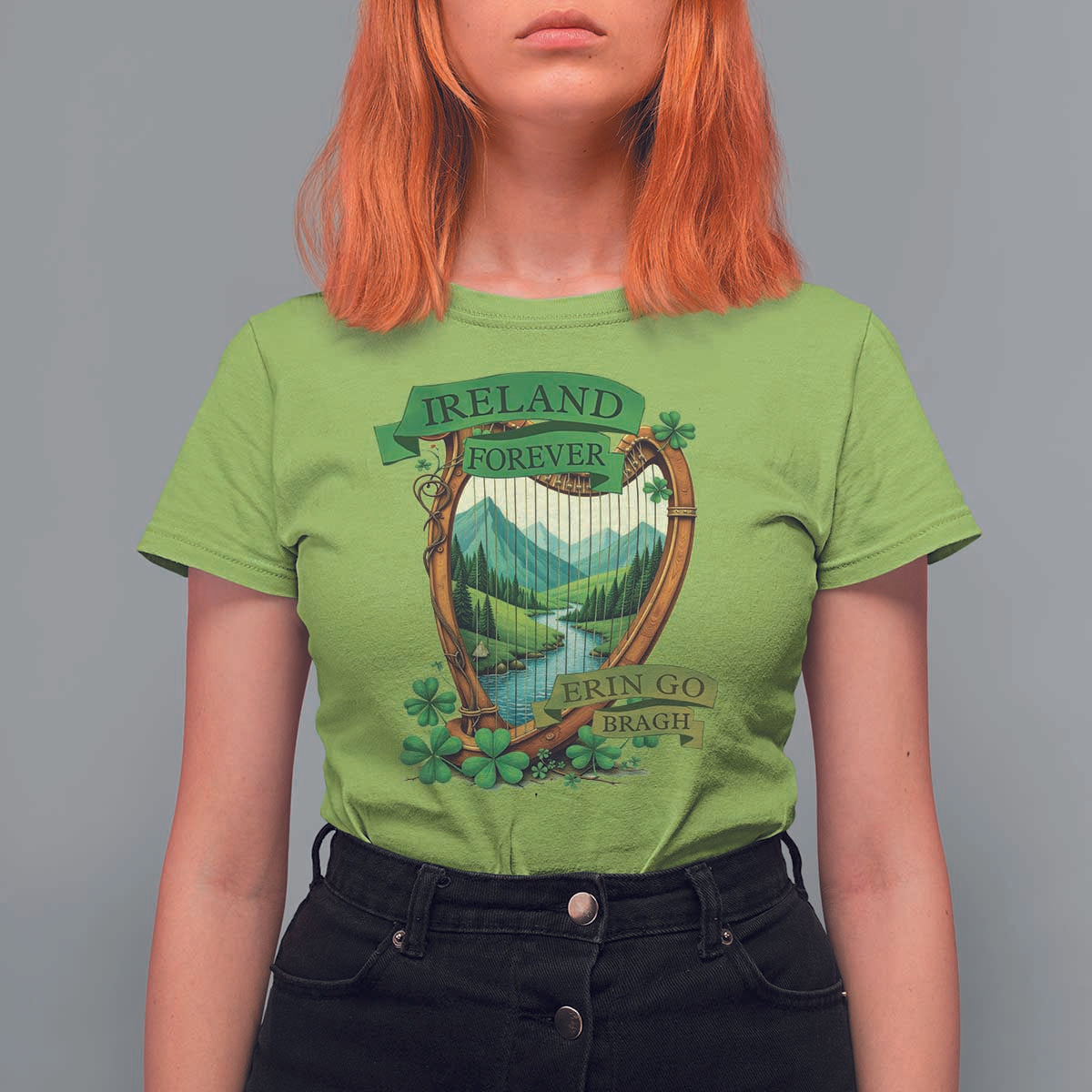 Irish Pride T Shirt For Women Ireland Forever Erin Go Bragh Harp Shamrock