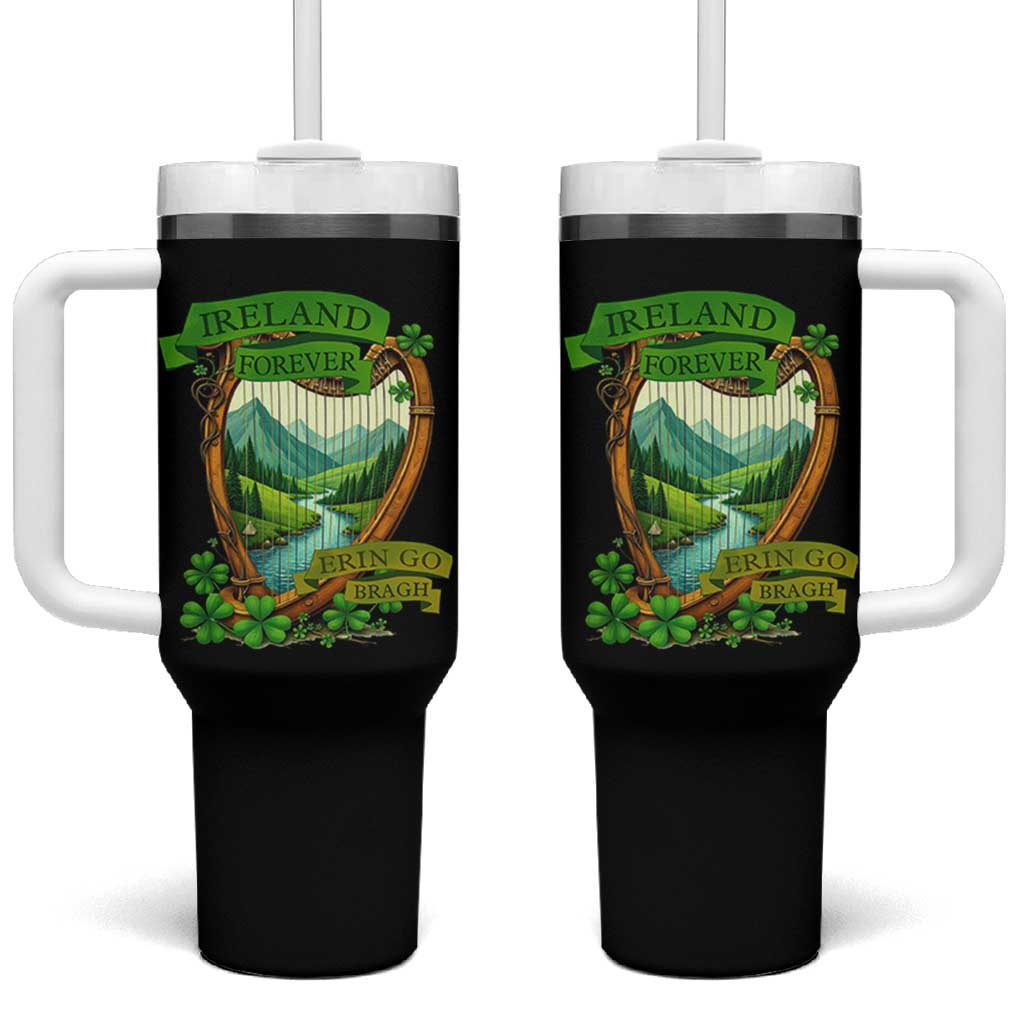 Irish Pride Tumbler With Handle Ireland Forever Erin Go Bragh Harp Shamrock