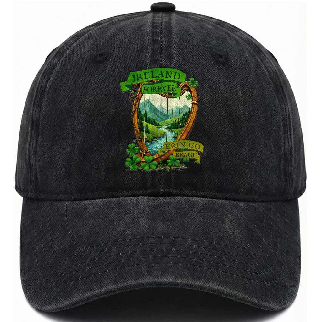 Irish Pride Washed Cotton Baseball Cap Ireland Forever Erin Go Bragh Harp Shamrock