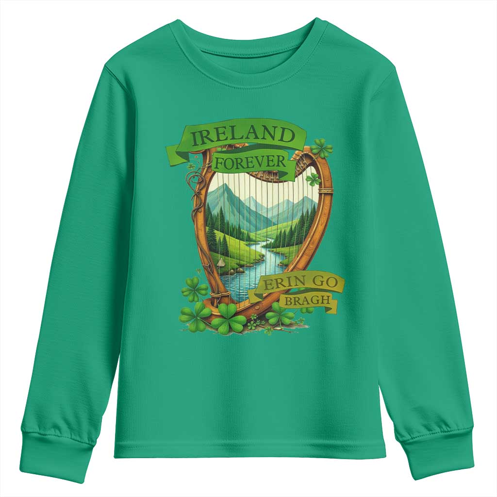 Irish Pride Youth Sweatshirt Ireland Forever Erin Go Bragh Harp Shamrock