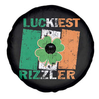 Funny St Patrick's Day Luckiest Rizzler Spare Tire Cover Vintage Ireland Flag Shamrock