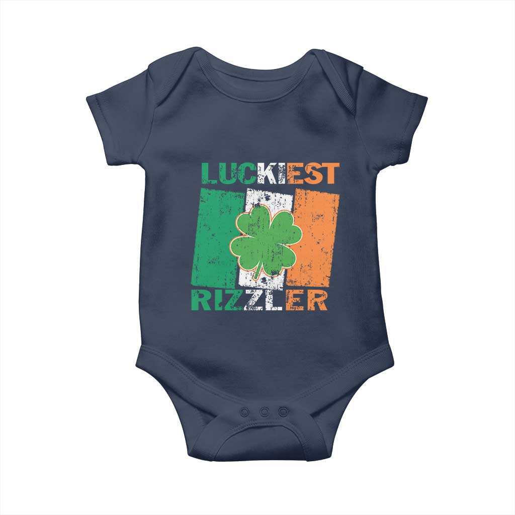 Funny St Patrick's Day Luckiest Rizzler Baby Onesie Vintage Ireland Flag Shamrock