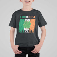 Funny St Patrick's Day Luckiest Rizzler T Shirt For Kid Vintage Ireland Flag Shamrock
