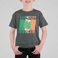 Funny St Patrick's Day Luckiest Rizzler T Shirt For Kid Vintage Ireland Flag Shamrock