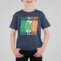 Funny St Patrick's Day Luckiest Rizzler T Shirt For Kid Vintage Ireland Flag Shamrock